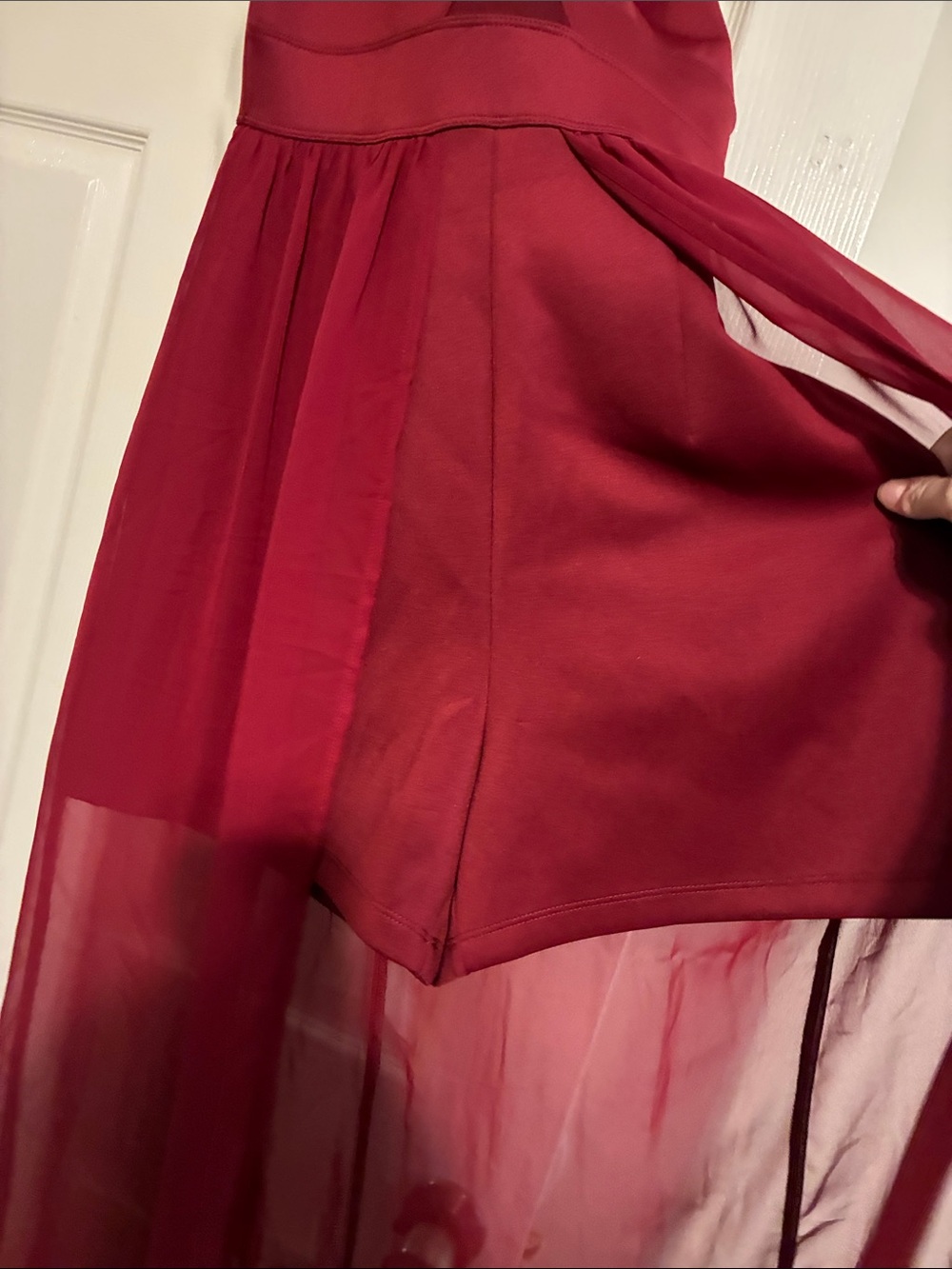 Women's Sleeveless Burgundy romper Dress - Picture 3 of 4
